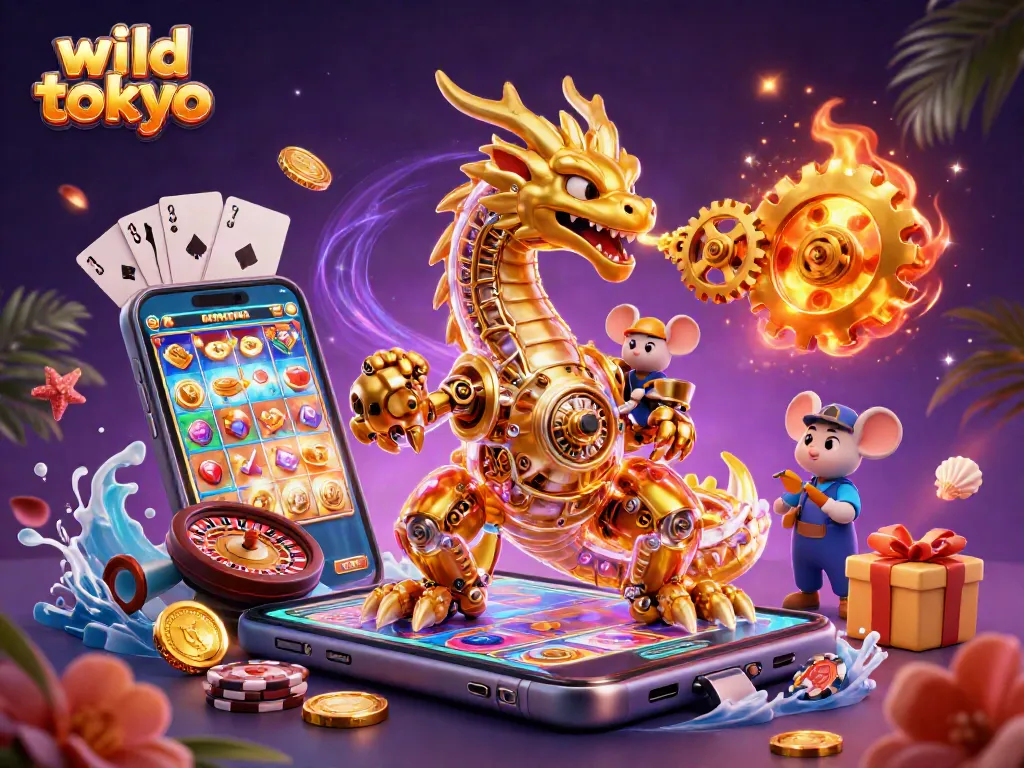 Experience excitement with wild tokyo as the golden dragon breathes coins and game elements.