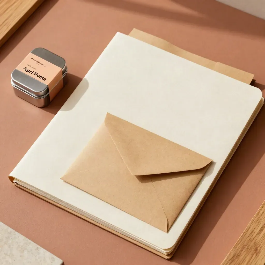 Flatlay dall'alto con cartella archivio, divisori, buste sigillate e contenitore attivazioni.